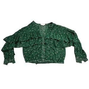 Lotus and Lavender Shirt Women's XS Romantic‎ Western Long Sleeve Green V-Nevk